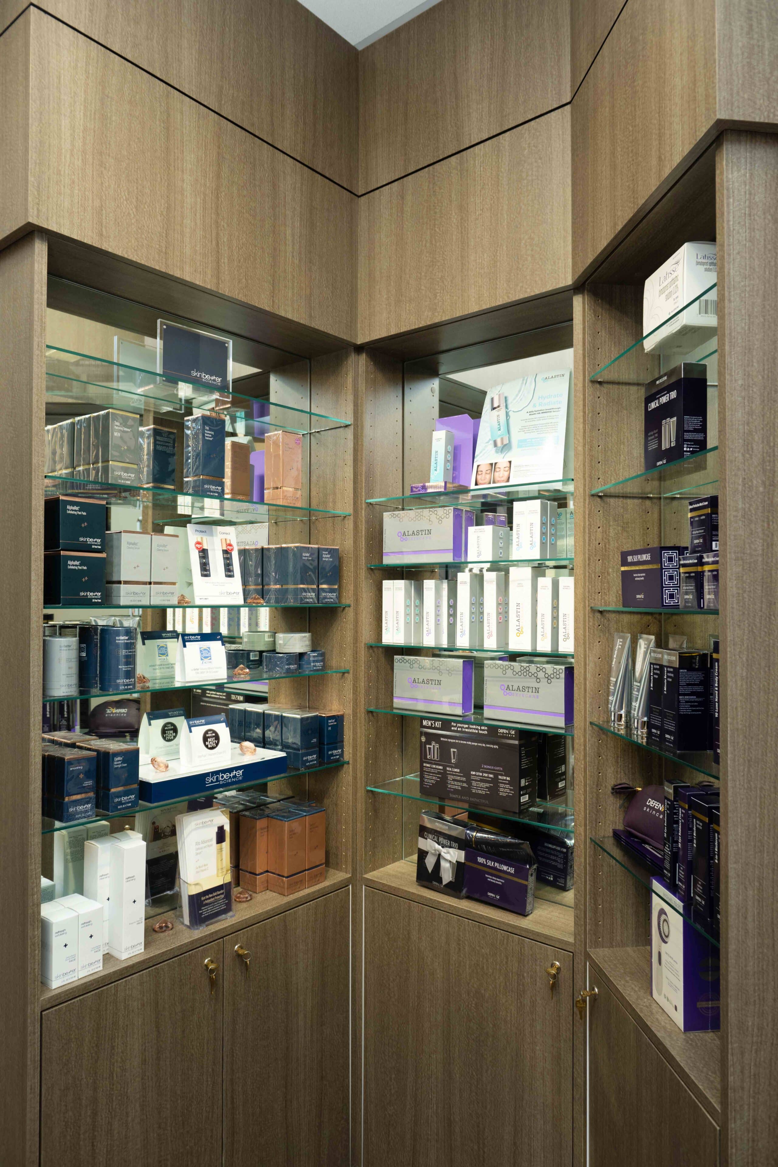 Mentor Plastic Surgery and MedSpa product shelves